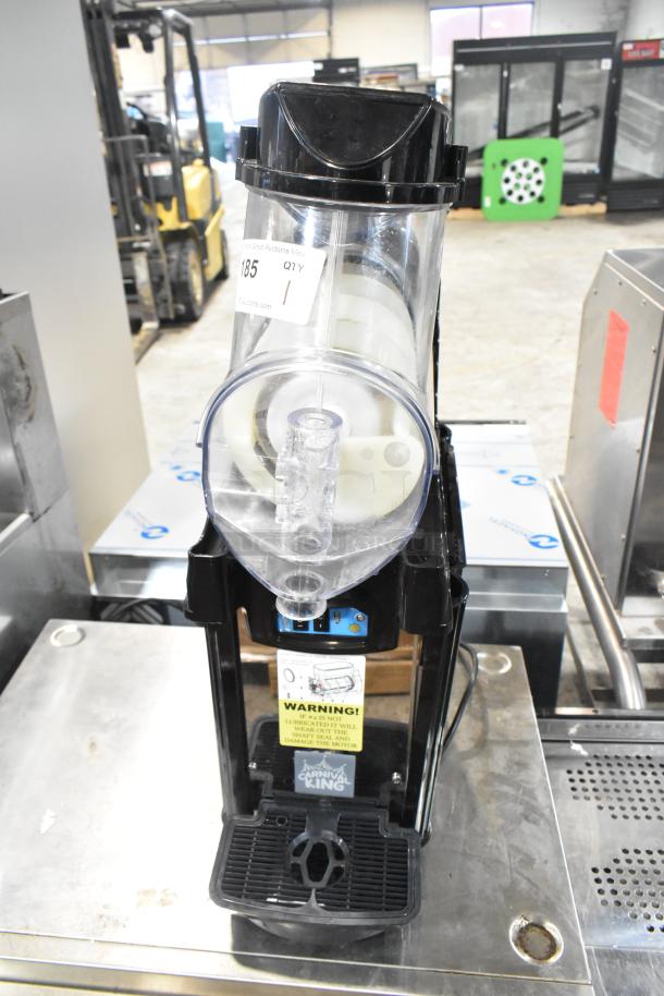 Carnival King 382SMM1 Aurora 1.6-gallon frozen beverage machine. Front view showing control panel and warning labels.