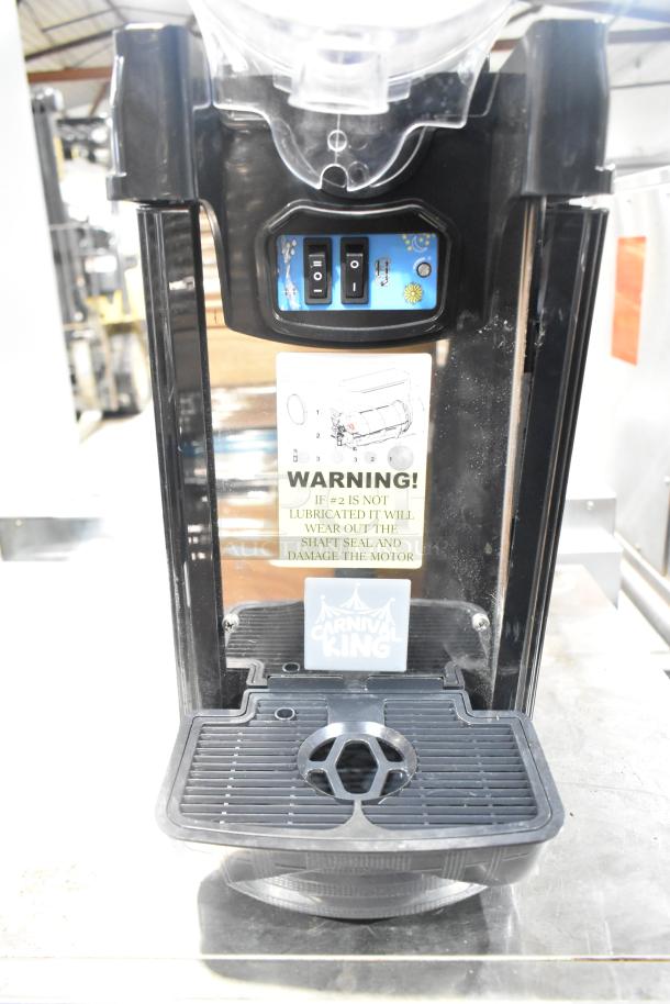 2023 Carnival King Aurora 1 Granita Machine, model 382SMM1, 1.6-gallon capacity, 115V, 1 Phase. Warning label present.