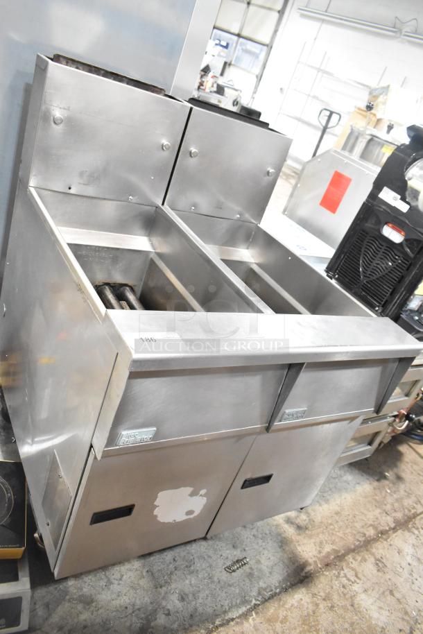 Pitco Frialator SG14-S 2-bay deep fat fryer, 110,000 BTU, commercial use, stainless steel, used condition.