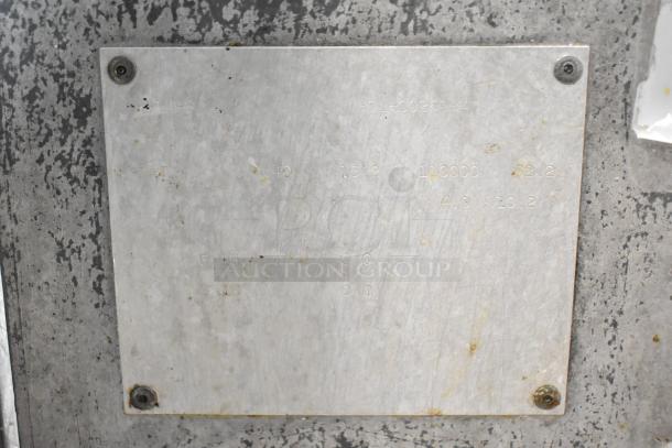 Pitco Frialator SG14-S plate; indicates commercial model, 110,000 BTU, worn with some surface discoloration.