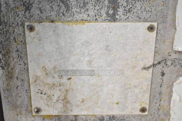 Pitco Frialator SG14-S commercial fryer label, showing model, 110,000 BTU, and technical details, slightly worn condition.