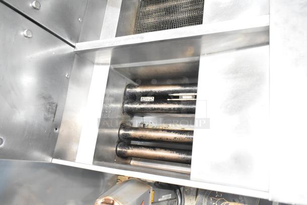 Pitco Frialator SG14-S commercial deep fat fryer, dual bay, 110,000 BTU, interior view showing heating elements, used condition.