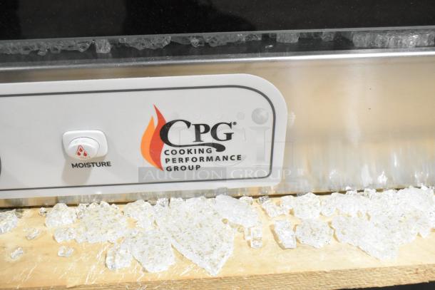 Cooking Performance Group 351COFT4M convection oven, features moisture injection. Visible broken glass. Model 351COFT4M.