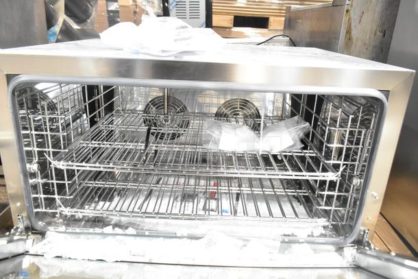 Cooking Performance Group 351COFT4M electric convection oven, 4 trays, with moisture injection, broken glass visible.