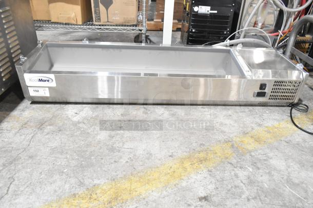 Brand new KoolMore KM-RPPS-SCDC-59 refrigerated rail, 115V, countertop model, visible scratches and dents.