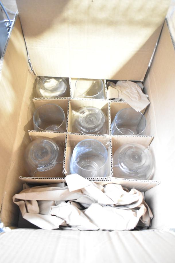 Box of Acopa 5535517 17 oz. stemless wine glasses, brand new with minor scratches. Customizable, securely packed in dividers.