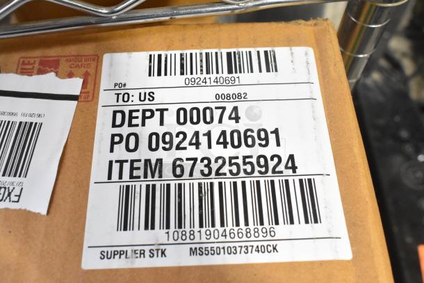 Box with visible shipping label, item number 673255924, marked "Scratch and Dent." Includes barcode and handling instructions.