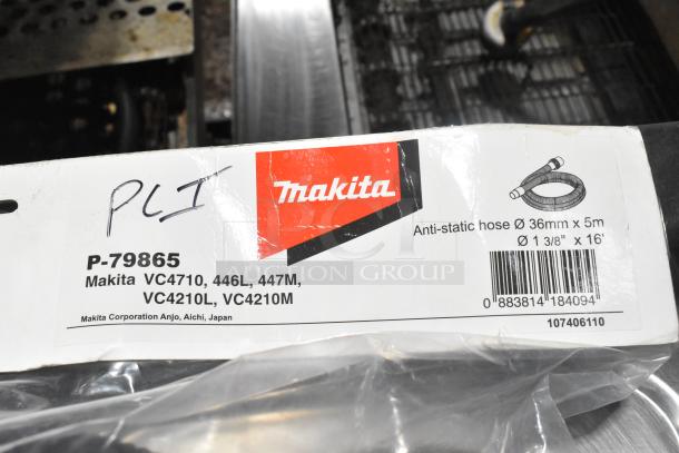 Brand new Makita P-79865 anti-static hose, 36mm x 5m, compatible with VC4710, 446L, 447M models. Packaging shows minor scratches.