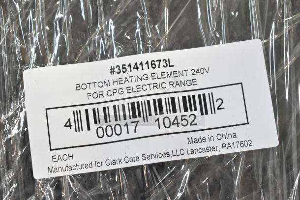 Bottom heating element for CPG electric range, model #351411673L, 240V, new condition, manufacturer label visible.