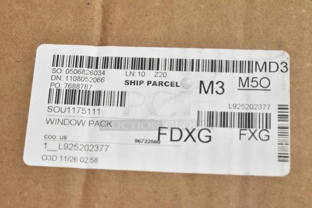 Brown shipping box with visible label for "HP1175111 Southbend 1175111 Window Pack." Described as brand new, scratch and dent.