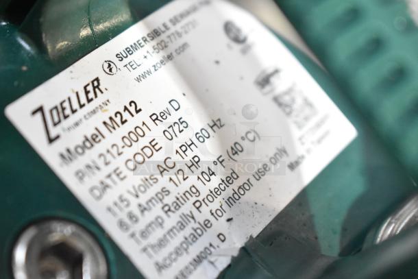 Brand new Zoeller 212-0001 M212 Sewage Pump, 115V, 1/2 HP, thermally protected, date code 0725, scratch and dent condition.