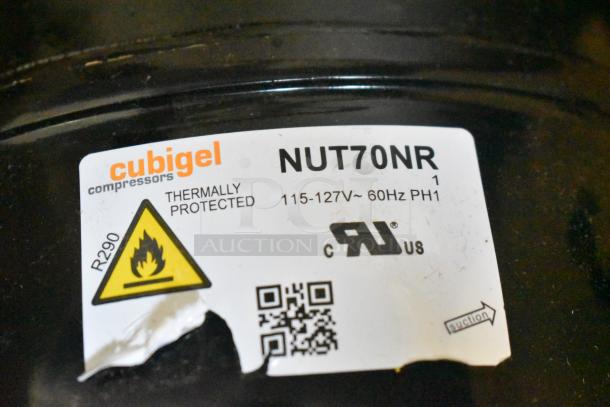 Cubigel NUT70NR Compressor, thermally protected, 115-127V, 60Hz. For APT, SS-CFT, SS-PT, UBB, UDD series. Brand new.