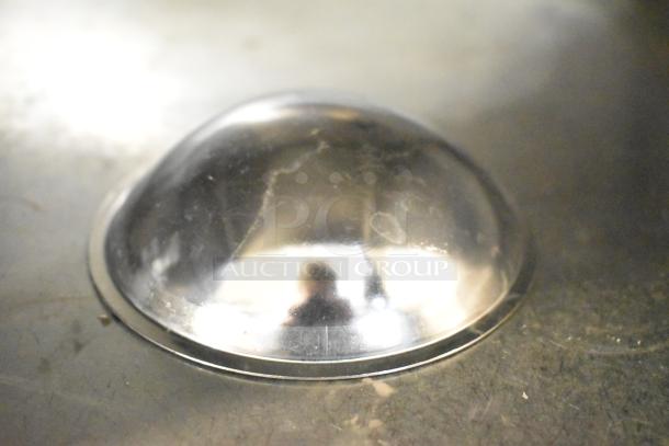 Set-n-serv Drop Ice Bin with stainless steel dome lid, minimal wear, reflective finish, suitable for commercial use.