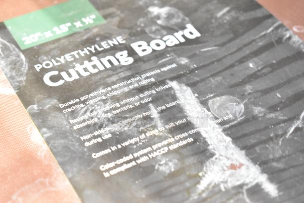 Polyethylene cutting board, 20"x15", new with visible scratches. Durable, non-skid, HACCP compliant.