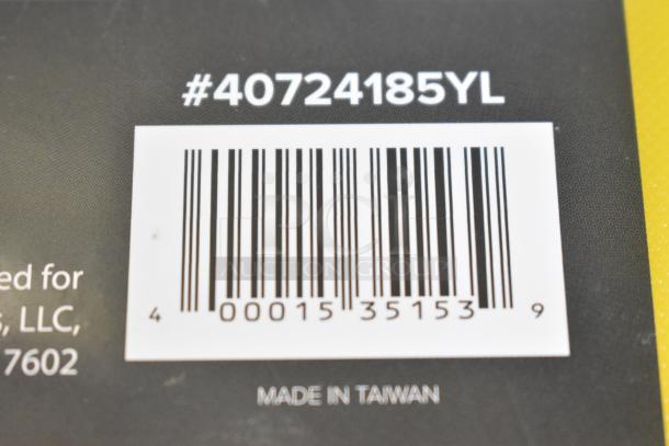 Barcode label showing #40724185YL and "MADE IN TAIWAN".