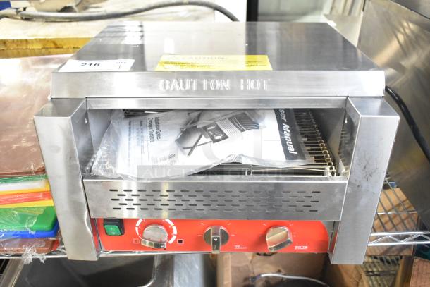 Brand new Avantco 184T3600D commercial conveyor toaster, 14.5" wide, 3" opening, 1200 slices/hour. Scratch and dent condition.
