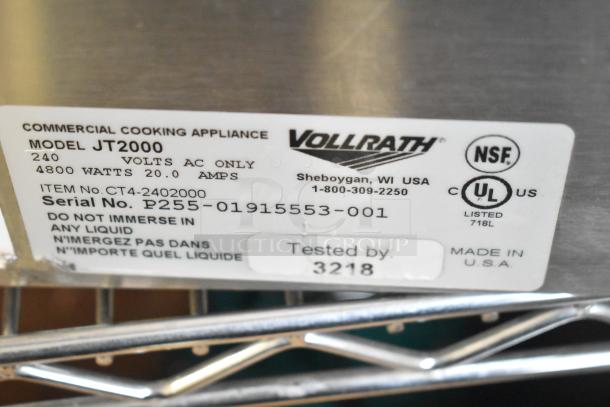 BRAND NEW Vollrath JT2000 Conveyor Toaster label, 208V, 1 Phase, 1 1/2" opening, tested, NSF and UL listed.