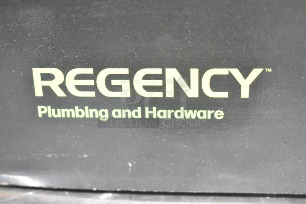 Regency 600FW46G wall mount sink faucet, 6" swivel gooseneck spout, 4" centers. Brand new with minor scratches.