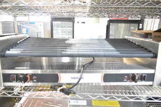 Brand new Nemco 8045SXW-SLT hot dog roller grill, wide slanted, GripsIt non-stick, 45 capacity, 120V, 1 phase.