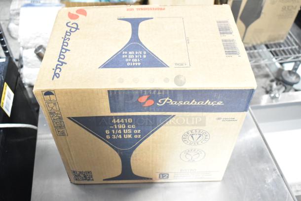 Box of Pasabahce 44410 Bistro Sodalime Glasses, brand new, professional use. Contains 12 glasses, 190cc capacity.