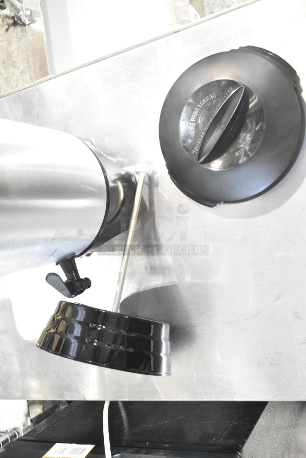 Hamilton Beach Beverage Dispenser, Oggi Air Pot, and 2023 Bunn SH SERVER. Stainless steel with black details.