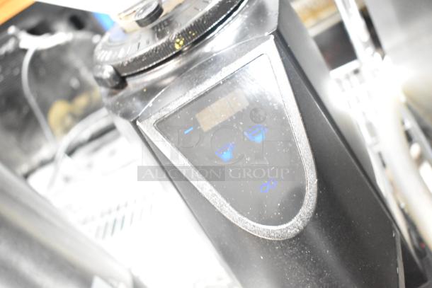 SM Commercial Countertop Espresso Bean Grinder, digital display, 115 volts, 1 phase, black, used condition.