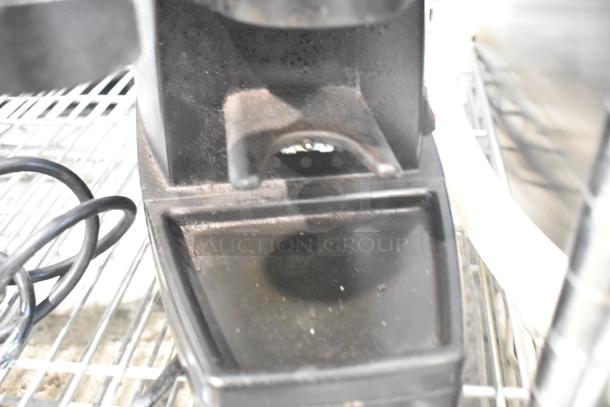 SM Commercial Countertop Espresso Bean Grinder, 115 Volts, 1 Phase, used condition, black, visible power cord.