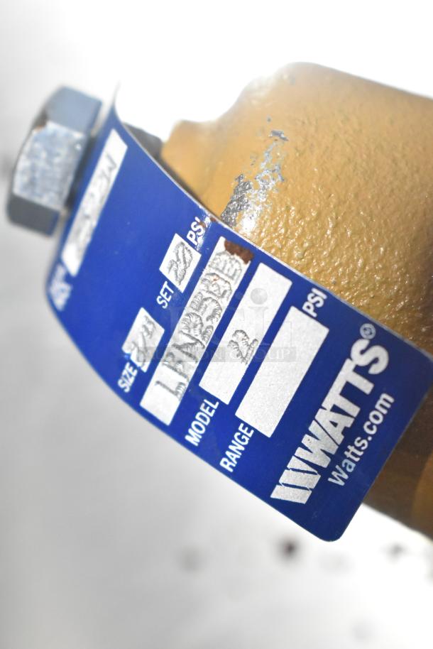 Watts unit with blue label showing model LFN223B, PSI range, and size details. Appears in used condition.