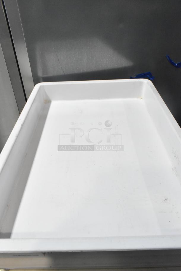 White poly dough bin, rectangular, clean condition. Part of a lot of 9 bins available.