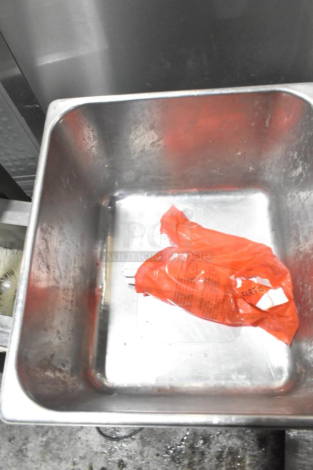 AyrKing BBS-U commercial breader/blender/sifter table, stainless steel basin, visible wear, includes red parts bag.