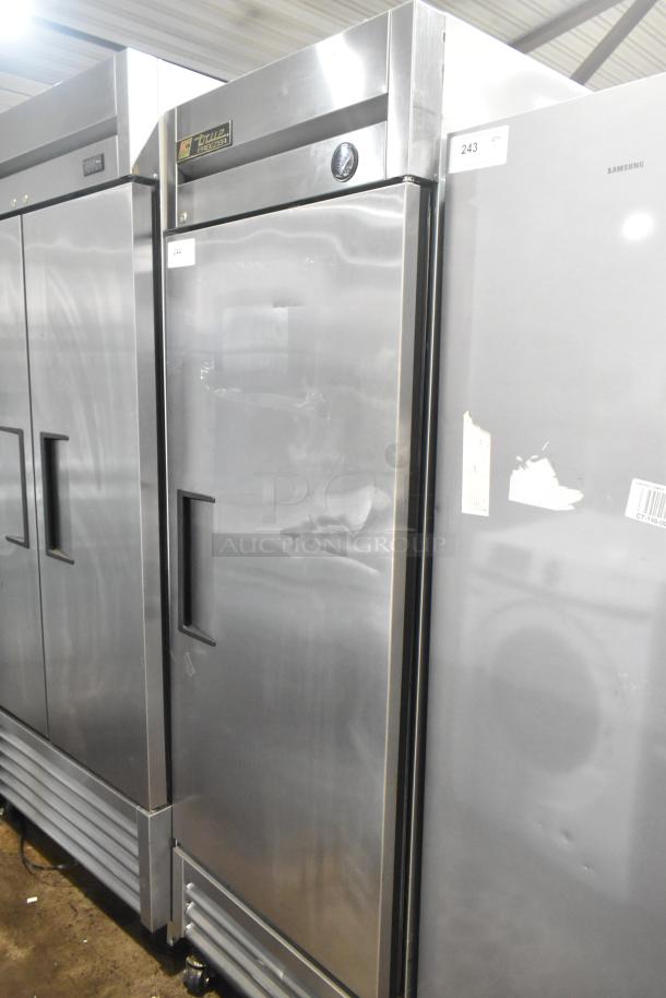 True T-19F Commercial Single Door Reach-In Freezer, stainless steel, on casters, model T-19F, 115V, lightly worn.