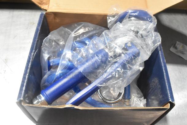 Brand new Waterloo 750PRSVUHOSE pet grooming spray valve, 2.6 GPM, with 9' coiled hose, boxed with minor dents.