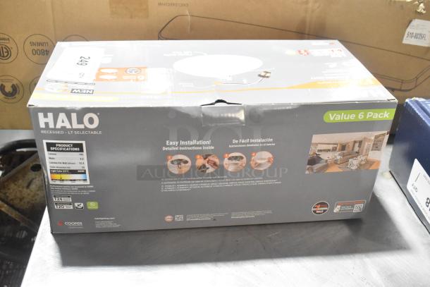 IN ORIGINAL BOX! Halo LT56079FS1EWHR6PK Baffle Downlight Set, 6-pack, easy installation, 795 lumens, 3500K light color.