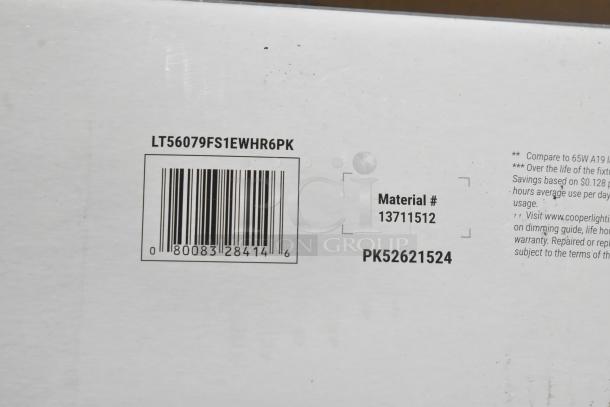 Halo LT56079FS1EWHR6PK Baffle Downlight Set in original box. Features packaging details and barcode for authenticity.