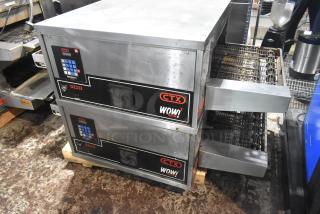 Two 2021 Middleby Marshall CTX DZ33I stainless steel conveyor pizza ovens on casters, 208V, 3/1 phase, excellent condition.