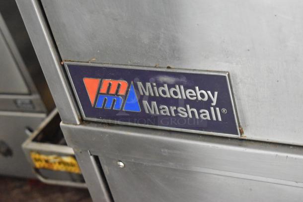 Middleby Marshall CTX DZ33T stainless steel conveyor pizza ovens, 208V, on casters, showing logo plaque.
