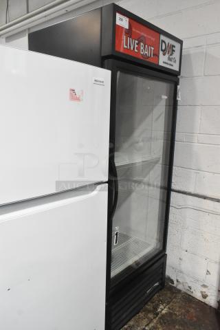 2019 True GDM-26-HC Commercial Cooler, single glass door, 115V, 1 phase. "Live Bait" sign on top, good condition.