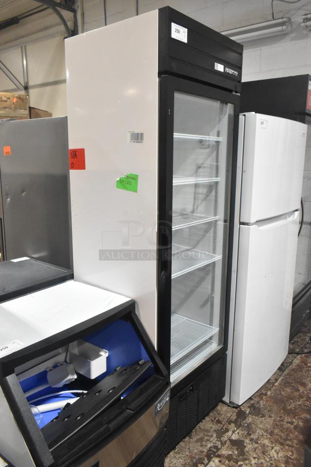 2019 Habco SE18 Commercial Single Door Cooler, black and white, glass front, multiple shelves, 115V, 1 phase.