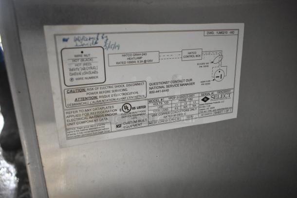 Hatco YPOP-BISHOLD-0001 Countertop Warmer, 120V, 1 Phase. Includes wiring diagram, model, and voltage details on label.