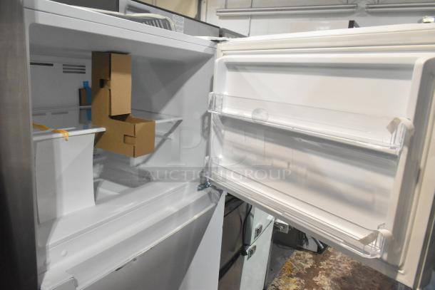 Vissani MDTF14WH5 cooler with freezer, 115 volts, 1 phase. Features adjustable shelves, door storage; new condition.