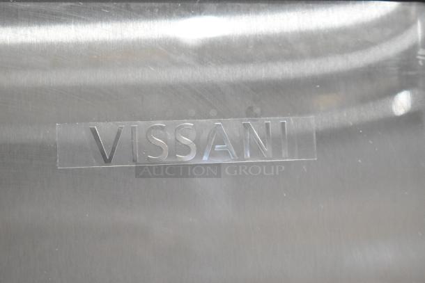 Vissani Reach In Cooler, stainless steel exterior, 115 volts, 1 phase, Vissani brand embossed on surface.