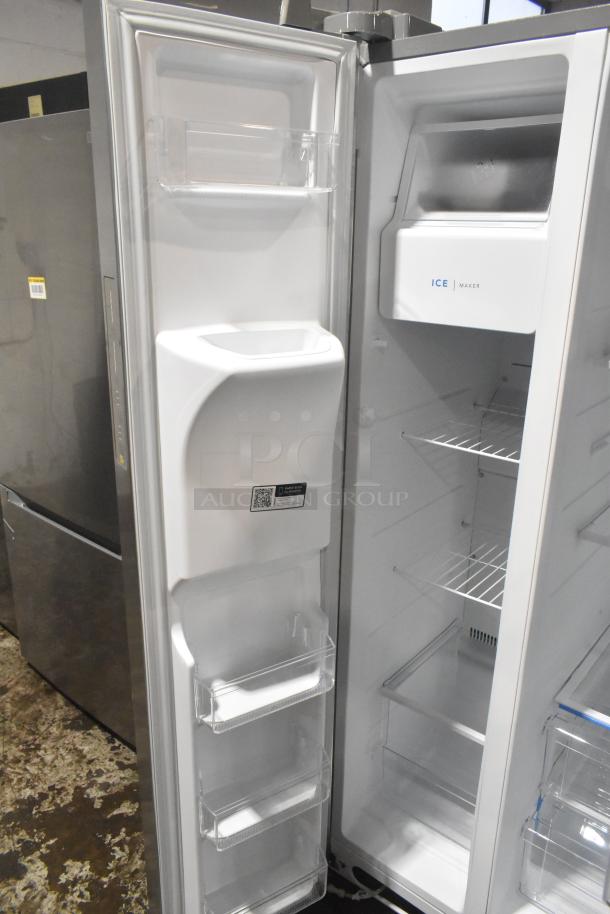 Frigidaire FRSS2628ASN reach-in cooler with freezer, ice/water dispenser. Includes adjustable shelves, 115 volts, 1 phase.