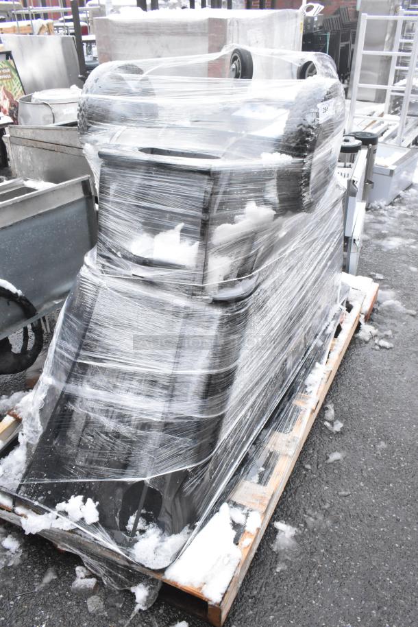 Brand new Lavex 1 cubic yard black towable tilt truck, 2,100 lb. capacity. Wrapped and marked as scratch and dent.