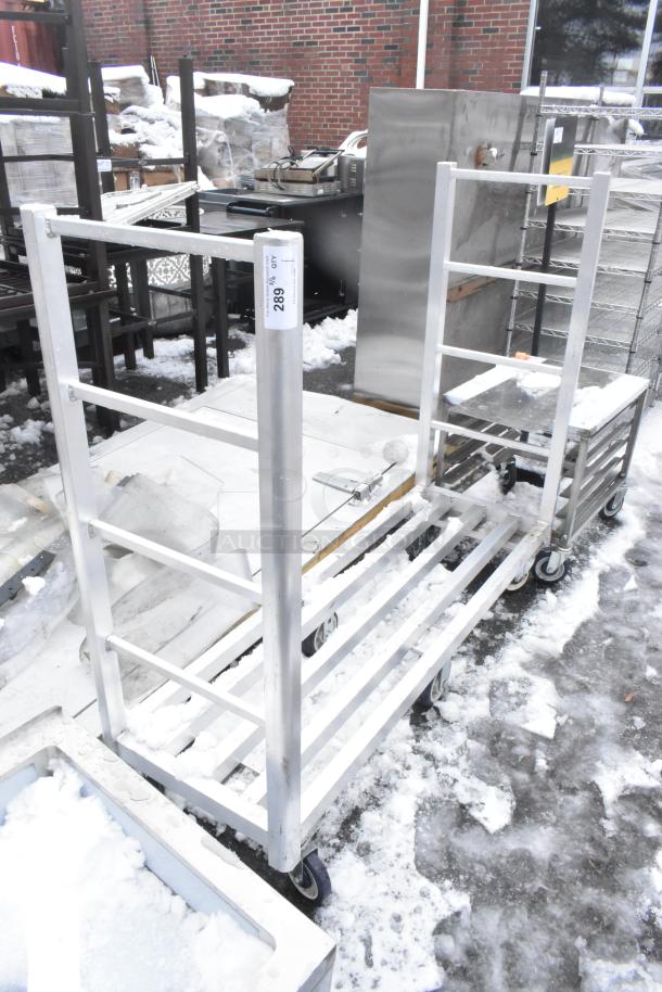 Metal dunnage style cart on casters, sturdy metal frame, used condition, visible label with number 289.