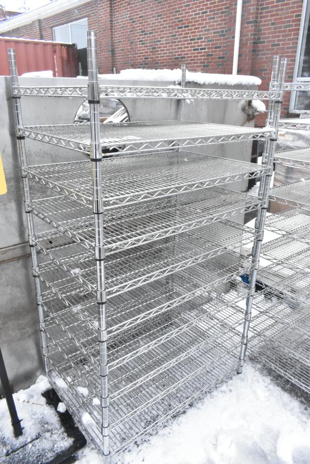 Chrome finish 10-tier wire shelving unit, outdoor condition, dismantling and freight required.