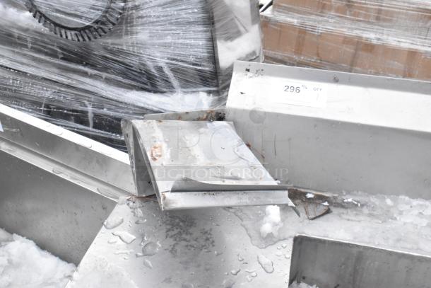 Commercial Right Side Dirty Dish Table, stainless steel, visible rust and wear, tag indicates item #296, used condition.