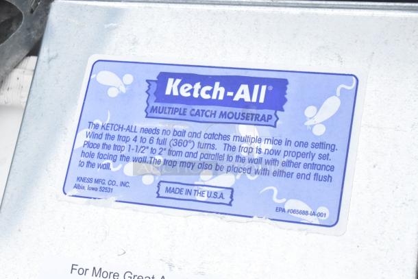 Ketch-All multiple catch mousetrap with instruction label. Made in the USA. Catches multiple mice without bait.