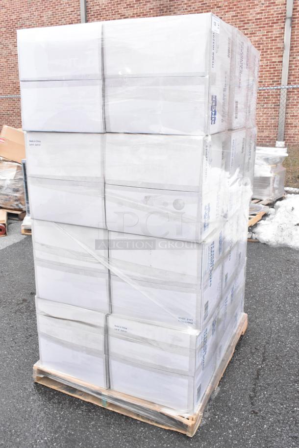 Pallet of 24 new Singer 10329149 #2 folded takeout boxes, 7.25"x5.5"x1.875", scratch and dent condition, labeled "Made in China."