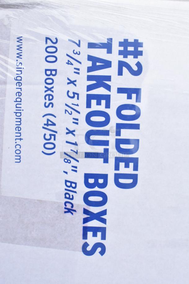 24 brand new Singer #2 folded takeout boxes, size 7-1/4"x5-1/2"x1-7/8", in original packaging. Includes scratch and dent condition, 200 boxes per set.