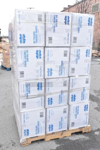 Pallet of 24 boxes of Singer #2 Folded Takeout Boxes, item 10329149, 7-3/4"x5-1/2"x1-7/8", new, scratch and dent condition.